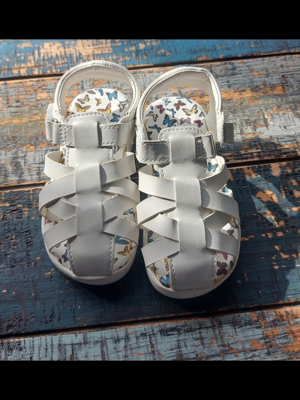George Kids White Butterfly-Print Sandals